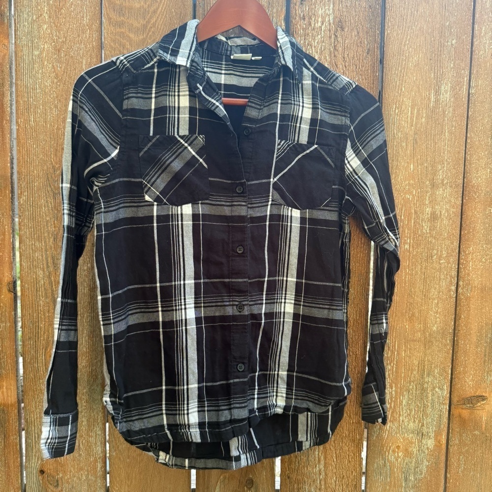 MUDD Girls Black White Plaid Long Sleeve Western Shirt Size 14